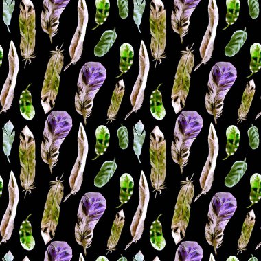 Suluboya tüyler ile Seamless modeli. Tekstil baskı, tasarım döşeme, duvar kağıdı, arka plan için kullanılabilir.