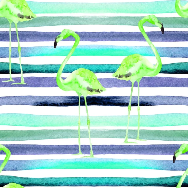 Aquarel strepen naadloze patroon met Flamingo. — Stockfoto