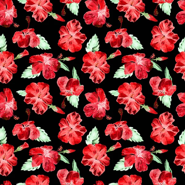 Motif sans couture aquarelle. Illustration peinte à la main de feuilles et fleurs tropicales. Motif d'été tropical avec motif Hibiscus . — Photo