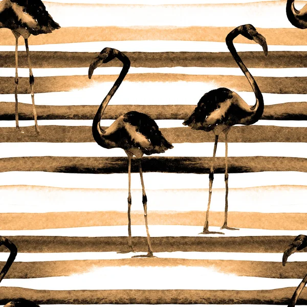 Vannfargede striper Sømløst mønster med Flamingo . – stockfoto