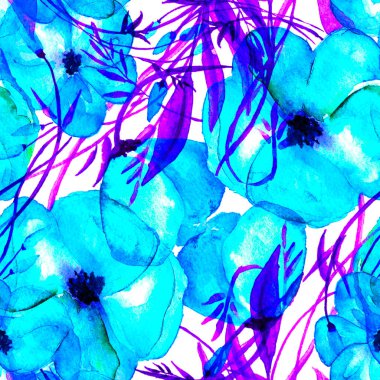 Sulu Boya Dikişsiz çiçek desenli. Tekstil baskı, davet arka plan, duvar kağıdı için trendy çiçek Background Tasarımı, kumaş baskı, düğün kartı el çizilmiş suluboya resim.