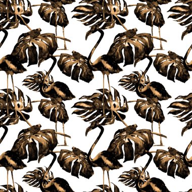 Sulu Boya Dikişsiz desen. El çizimi tropikal yaprak ve çiçek boyalı. Tropic yaz Motif tropik desenli.
