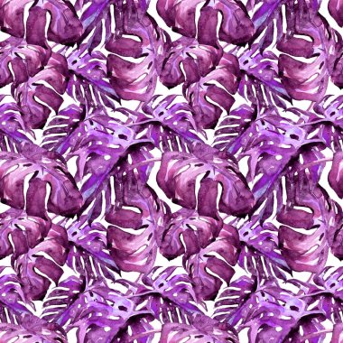 Sulu Boya Dikişsiz desen. El çizimi tropikal yaprak ve çiçek boyalı. Tropic yaz Motif Liana desenli.