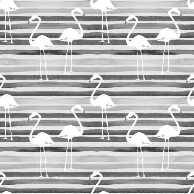 Yaz plaj arka plan. Sulu Boya Dikişsiz desen. El Tropic yaz Motif Flamingo ve şerit ile boyalı