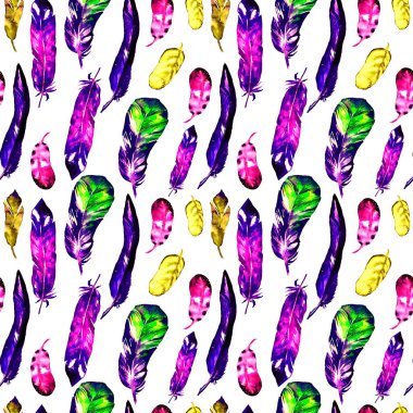 Suluboya tüyler ile Seamless modeli. Tekstil baskı, tasarım döşeme, duvar kağıdı, arka plan için kullanılabilir.