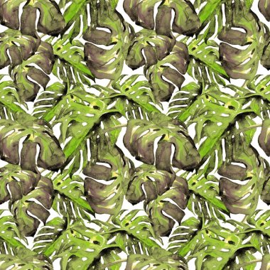 Sulu Boya Dikişsiz desen. El çizimi tropikal yaprak ve çiçek boyalı. Tropic yaz Motif Liana desenli.