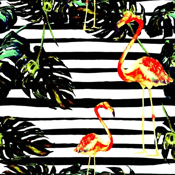 Summer Beach tło. Akwarela bezszwowe wzór. Ręcznie malowane Tropic lato motyw z Hawaiian drzew. — Zdjęcie stockowe