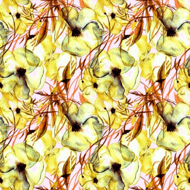 Sulu Boya Dikişsiz çiçek desenli. Tekstil baskı, davet arka plan, duvar kağıdı için trendy çiçek Background Tasarımı, kumaş baskı, düğün kartı el çizilmiş suluboya resim.