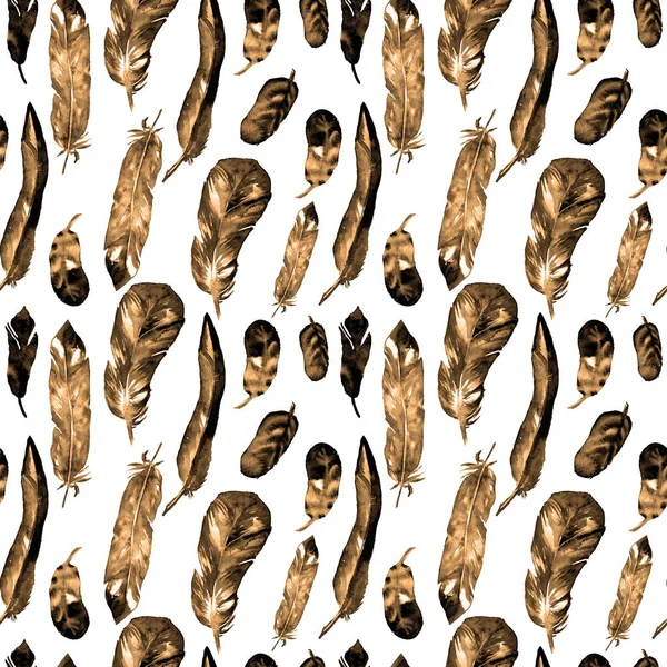 Nahtloses Muster mit aquarellierten Federn. kann für Textildruck, Designfliese, Tapete, abstrakten Hintergrund verwendet werden. — Stockfoto