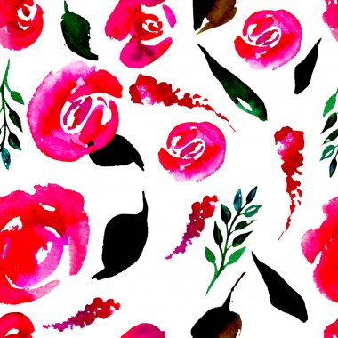 Suluboya çiçek deseni yineleyin. Kumaşlar, düğün davetiyesi için arka plan için bir baskı kullanılabilir