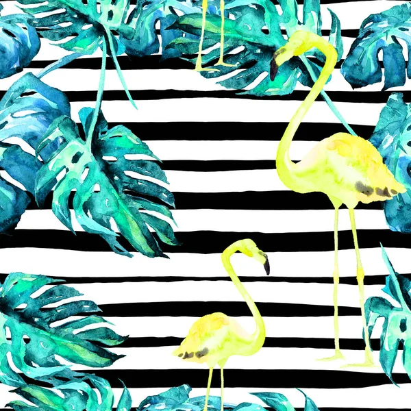 Summer Beach Background. Padrão sem costura aquarela. Motivo de verão tropical pintado à mão com árvores havaianas . — Fotografia de Stock