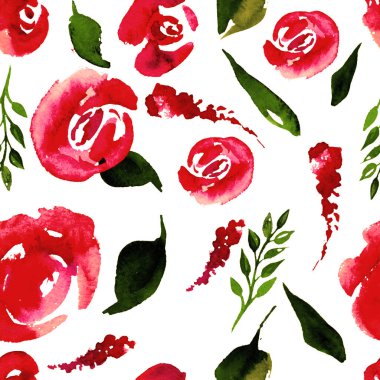 Suluboya çiçek deseni yineleyin. Kumaşlar, düğün davetiyesi için arka plan için bir baskı kullanılabilir