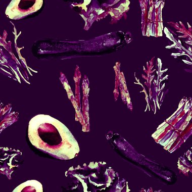 Vejetaryen Seamless modeli. Sağlıklı gıda ile tekrarlanabilir model. Elle çizilmiş suluboya sebze.