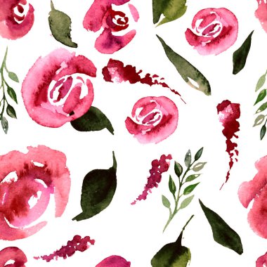 Suluboya çiçek deseni yineleyin. Kumaşlar, düğün davetiyesi için arka plan için bir baskı kullanılabilir