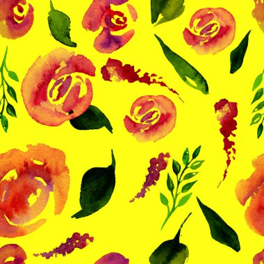 Suluboya çiçek deseni yineleyin. Kumaşlar, düğün davetiyesi için arka plan için bir baskı kullanılabilir