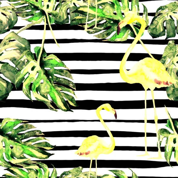 Summer Beach Background. Padrão sem costura aquarela. Motivo de verão tropical pintado à mão com árvores havaianas . — Fotografia de Stock