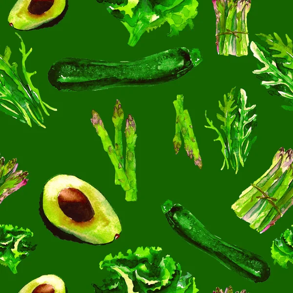 Vegetarian Seamless Pattern. Repeatable Pattern with Healthy Food. Hand Drawn Watercolor Vegetables. — Stock Photo, Image