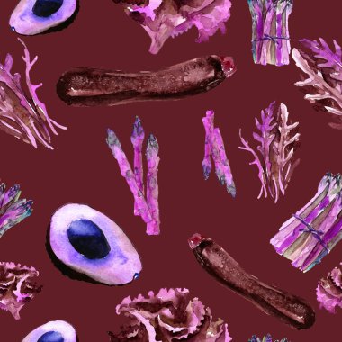 Vejetaryen Seamless modeli. Sağlıklı gıda ile tekrarlanabilir model. Elle çizilmiş suluboya sebze.