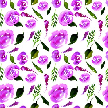 Suluboya çiçek deseni yineleyin. Kumaşlar, düğün davetiyesi için arka plan için bir baskı kullanılabilir