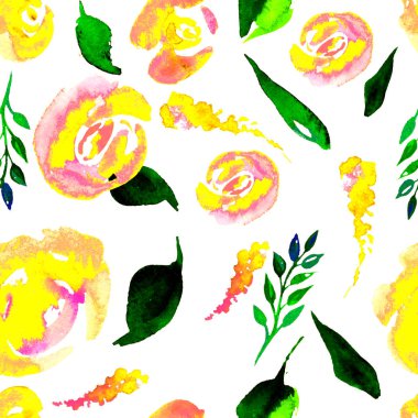 Suluboya çiçek deseni yineleyin. Kumaşlar, düğün davetiyesi için arka plan için bir baskı kullanılabilir