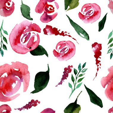 Suluboya çiçek deseni yineleyin. Kumaşlar, düğün davetiyesi için arka plan için bir baskı kullanılabilir