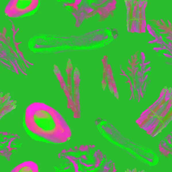 Vegetarische nahtlose Muster. wiederholbares Muster mit gesunder Ernährung. Handgezeichnetes Aquarell-Gemüse. — Stockfoto