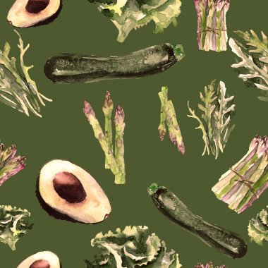 Vejetaryen Seamless modeli. Sağlıklı gıda ile tekrarlanabilir model. Elle çizilmiş suluboya sebze.
