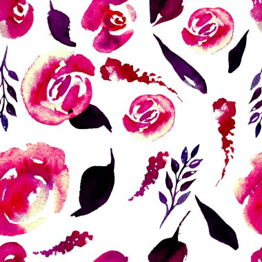 Suluboya çiçek deseni yineleyin. Kumaşlar, düğün davetiyesi için arka plan için bir baskı kullanılabilir