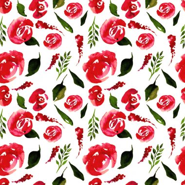 Suluboya çiçek deseni yineleyin. Kumaşlar, düğün davetiyesi için arka plan için bir baskı kullanılabilir