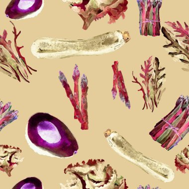 Vejetaryen Seamless modeli. Sağlıklı gıda ile tekrarlanabilir model. Elle çizilmiş suluboya sebze.