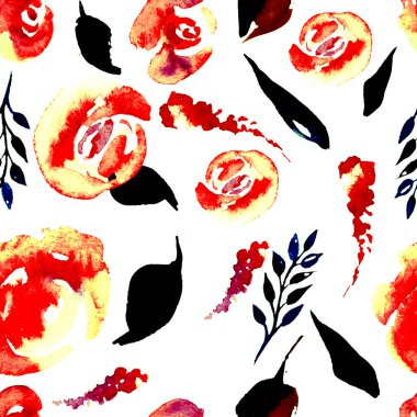 Suluboya çiçek deseni yineleyin. Kumaşlar, düğün davetiyesi için arka plan için bir baskı kullanılabilir