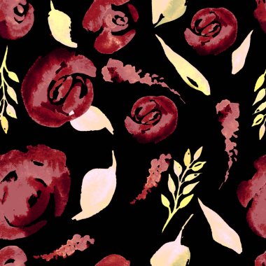 Suluboya çiçek deseni yineleyin. Kumaşlar, düğün davetiyesi için arka plan için bir baskı kullanılabilir