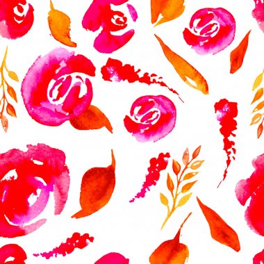 Suluboya çiçek deseni yineleyin. Kumaşlar, düğün davetiyesi için arka plan için bir baskı kullanılabilir