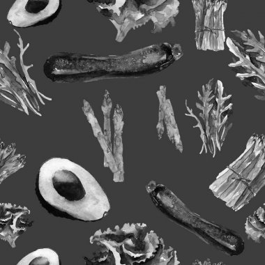 Vejetaryen Seamless modeli. Sağlıklı gıda ile tekrarlanabilir model. Elle çizilmiş suluboya sebze.