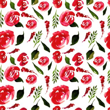 Suluboya çiçek deseni yineleyin. Kumaşlar, düğün davetiyesi için arka plan için bir baskı kullanılabilir