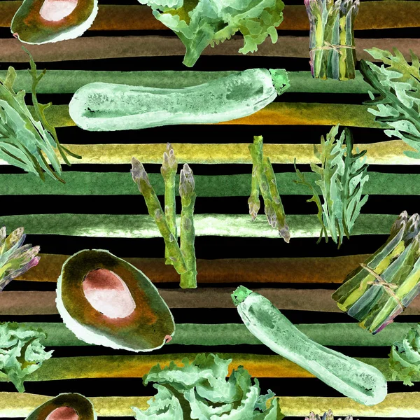 蔬菜与条纹无缝图案。可重复模式与健康食品. — 图库照片