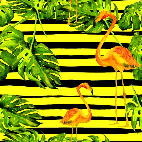 Fondo de playa de verano. Patrón sin costura de acuarela. Motivo de verano tropical pintado a mano con árboles hawaianos . —  Fotos de Stock