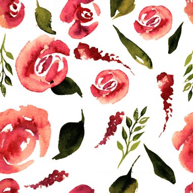 Suluboya çiçek deseni yineleyin. Kumaşlar, düğün davetiyesi için arka plan için bir baskı kullanılabilir