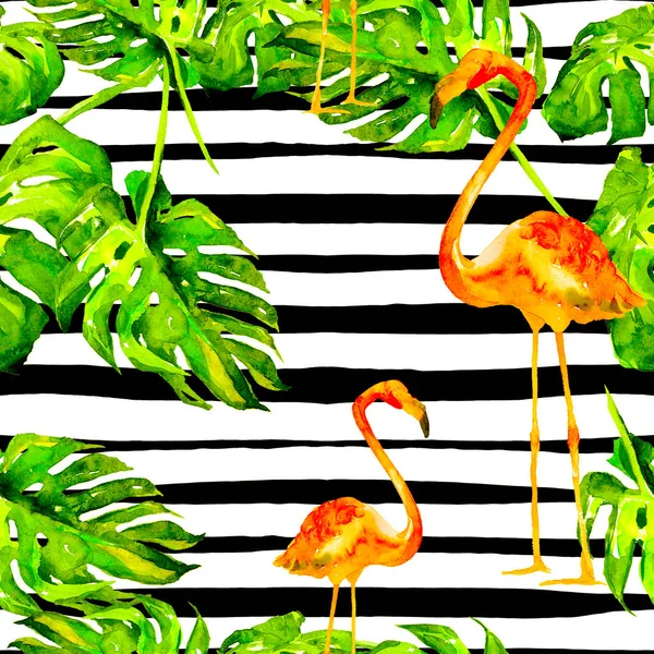 Fondo de playa de verano. Patrón sin costura de acuarela. Motivo de verano tropical pintado a mano con árboles hawaianos . —  Fotos de Stock