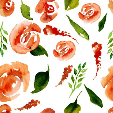 Suluboya çiçek deseni yineleyin. Kumaşlar, düğün davetiyesi için arka plan için bir baskı kullanılabilir