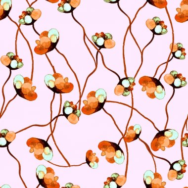 Suluboya çiçek deseni yineleyin. Kumaşlar, düğün davetiyesi için arka plan için bir baskı kullanılabilir