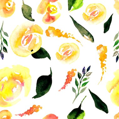 Suluboya çiçek deseni yineleyin. Kumaşlar, düğün davetiyesi için arka plan için bir baskı kullanılabilir