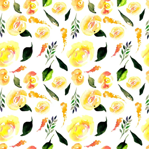Akvarell upprepa blommönster. Kan användas som en utskrift för tyg, bakgrunden för bröllopsinbjudan — Stockfoto