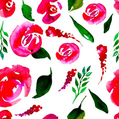 Suluboya çiçek deseni yineleyin. Kumaşlar, düğün davetiyesi için arka plan için bir baskı kullanılabilir