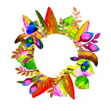 Daire çerçeve çiçek ile. Elle çizilmiş suluboya resim. Bir baskı kumaş veya çerçeve için Sayın metin için kullanılabilir