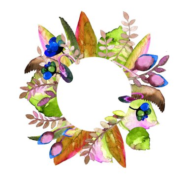 Daire çerçeve çiçek ile. Elle çizilmiş suluboya resim. Bir baskı kumaş veya çerçeve için Sayın metin için kullanılabilir