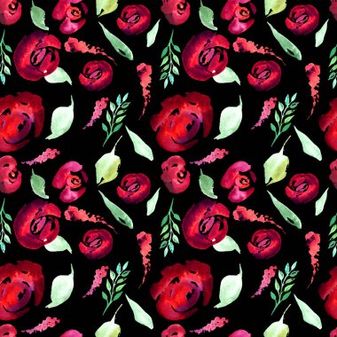 Suluboya çiçek deseni yineleyin. Kumaşlar, düğün davetiyesi için arka plan için bir baskı kullanılabilir