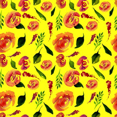 Suluboya çiçek deseni yineleyin. Kumaşlar, düğün davetiyesi için arka plan için bir baskı kullanılabilir