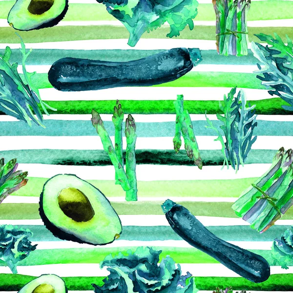 Vegetables Seamless Pattern with Stripes. Repeatable Pattern with Healthy Food.