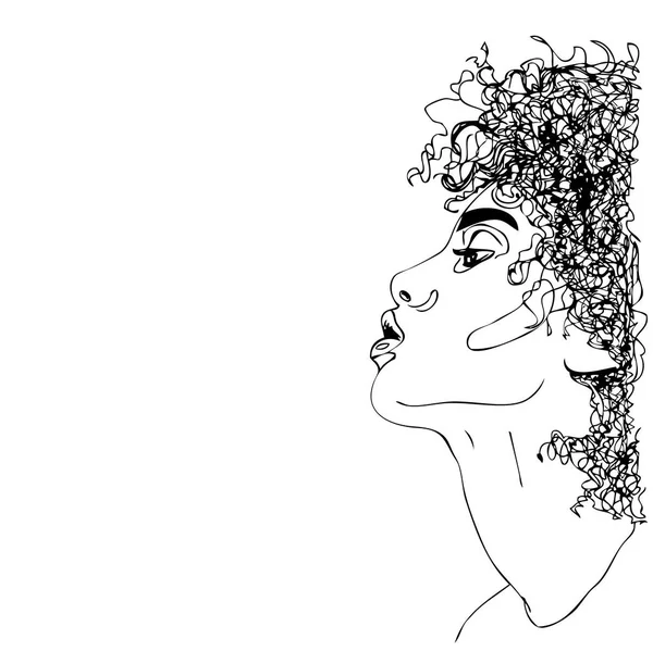Illustration, Tête de jeune femme aux cheveux bouclés . — Image vectorielle